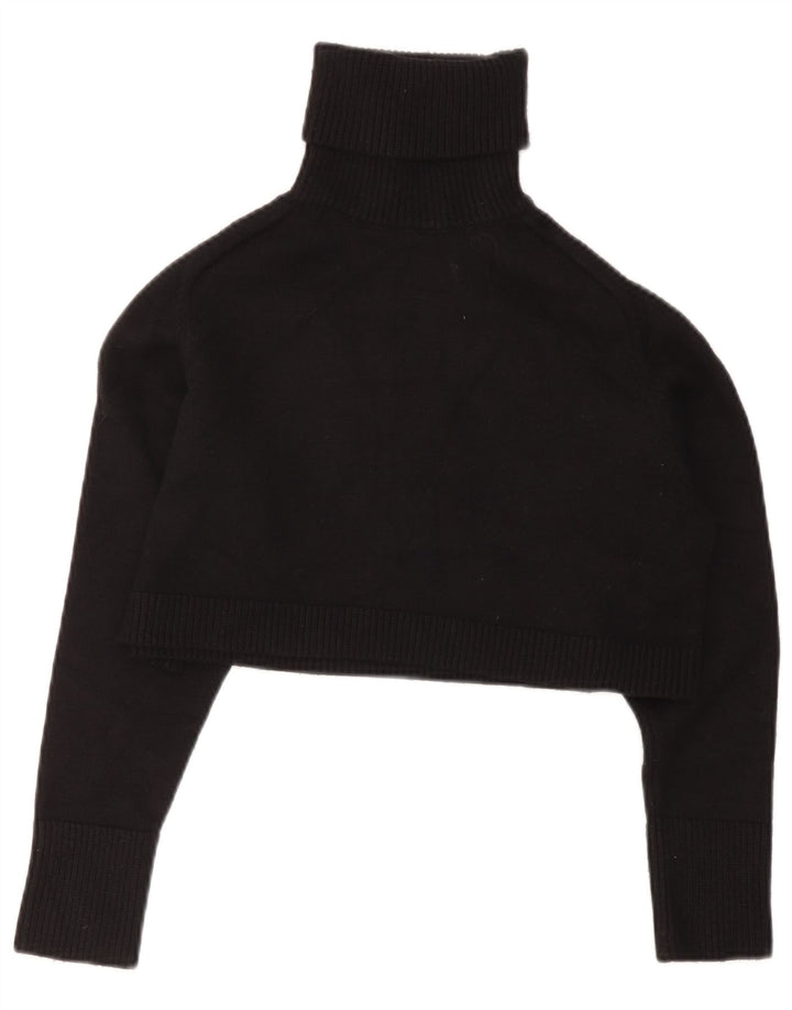 Zara Damen Rollkragen-Crop-Top UK 10 Small Schwarze Viskose