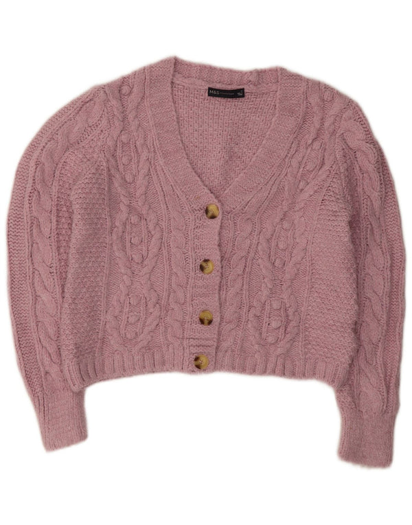 Marks & Spencer Damen Crop Cardigan Pullover UK 10 Small Rosa Acryl