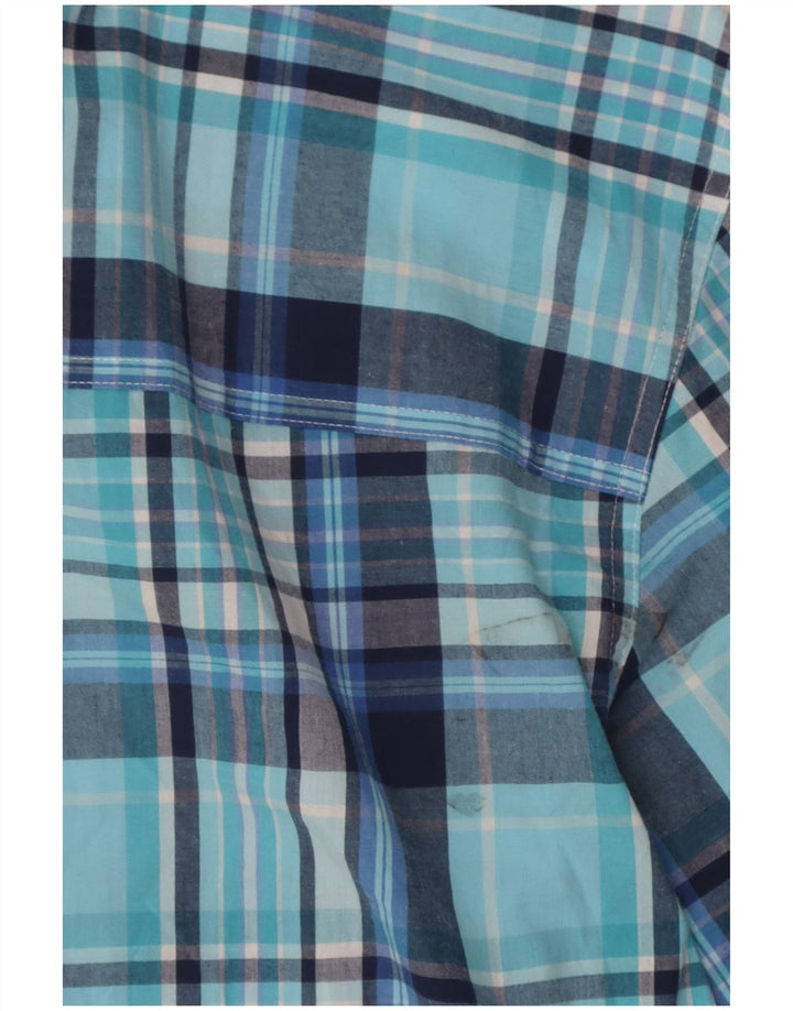 Chaps Herren-Hemd, pflegeleicht, kurzärmelig, groß, blau kariert, Baumwolle
