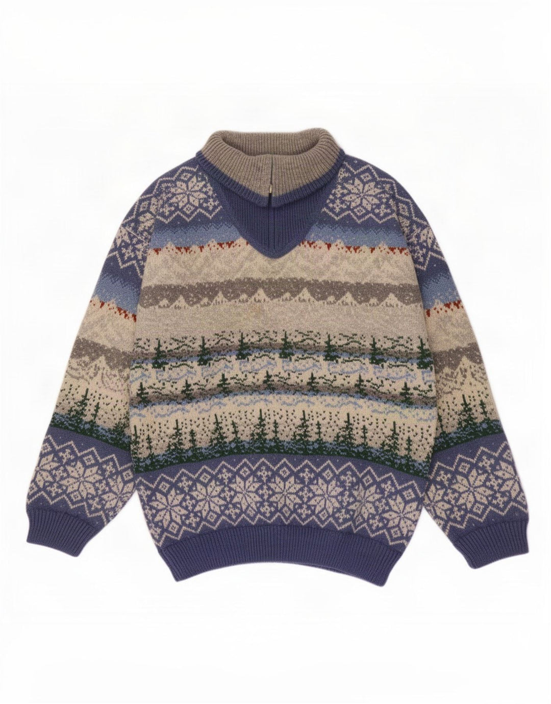 Vintage Herren-Pullover mit Reißverschluss, mittelgroß, mehrfarbig, Fair Isle