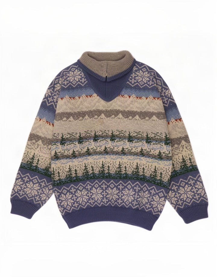 Vintage Herren-Pullover mit Reißverschluss, mittelgroß, mehrfarbig, Fair Isle