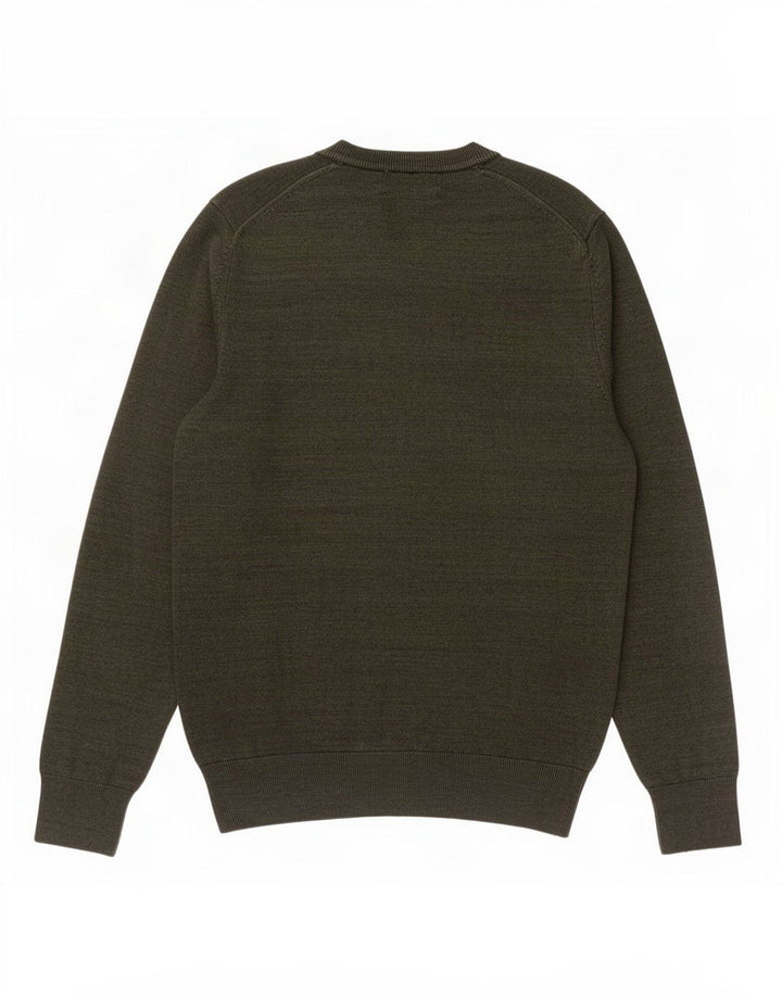 Marks & Spencer Herren-Pullover mit Rundhalsausschnitt, Größe S, Khaki, gefleckte Baumwolle