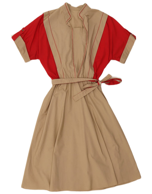 VINTAGE Damen Maxikleid UK 16 Large Beige Colourblock