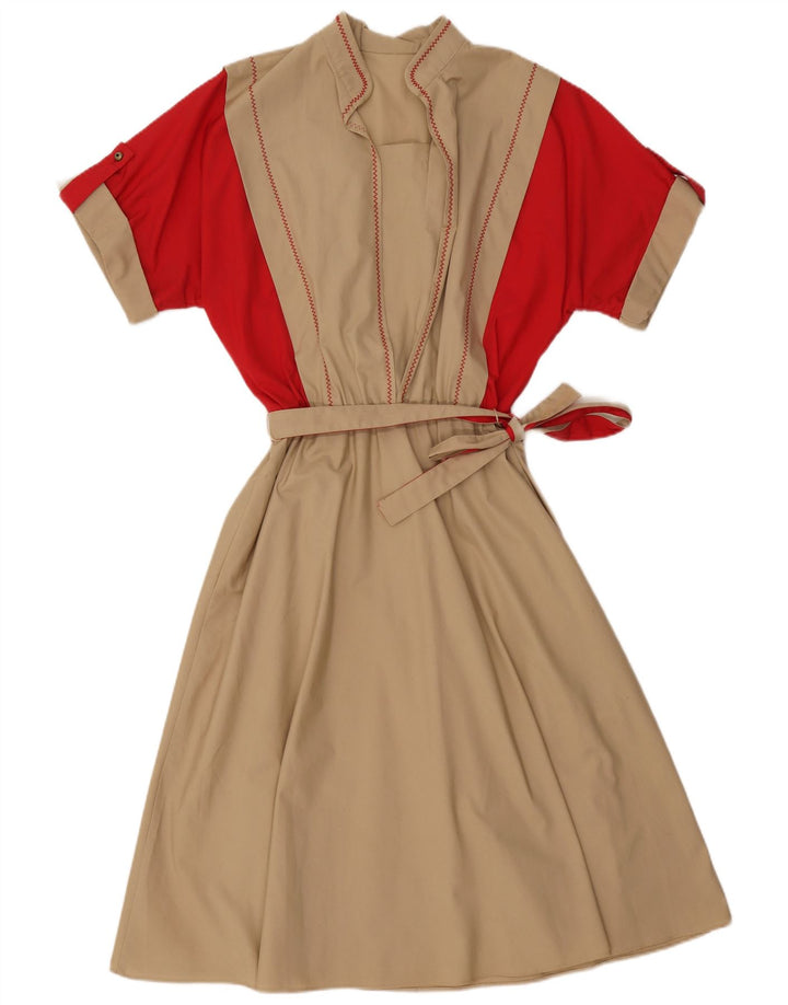 VINTAGE Damen Maxikleid UK 16 Large Beige Colourblock