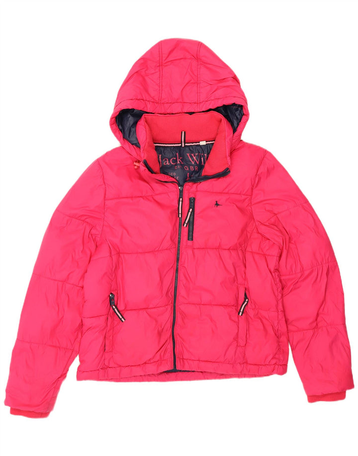 Jack Wills Wattierte Damenjacke mit Kapuze, UK 12, mittelrosa, Polyamid