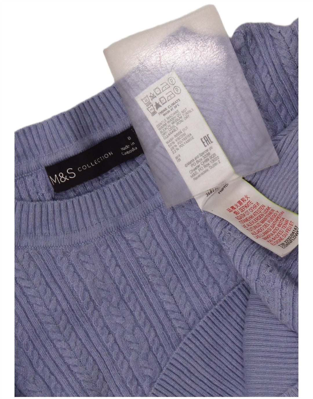 Marks & Spencer Damen-Pullover mit Rundhalsausschnitt, Gr. 8, Blau, Viskose