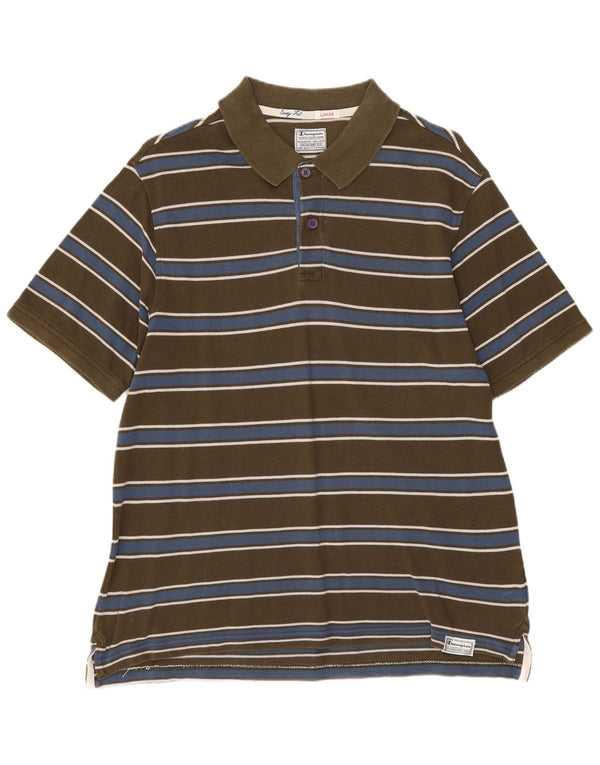CHAMPION Mens Easy Fit Polo Shirt Large Khaki Striped