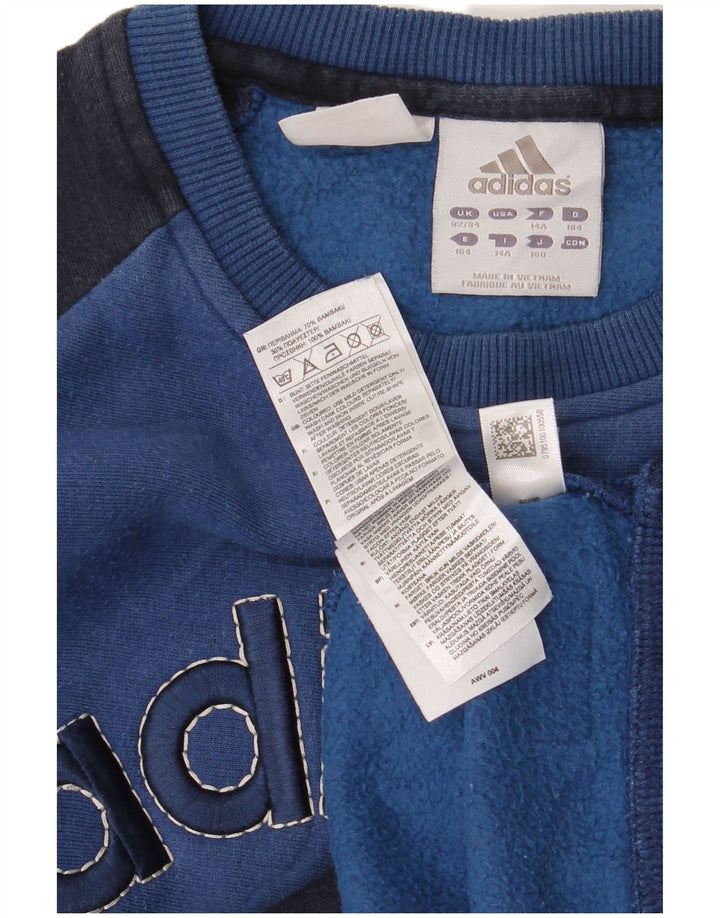 Adidas Sweatshirt mit Grafik für Jungen, 13–14 Jahre, blaue Farbblock-Baumwolle