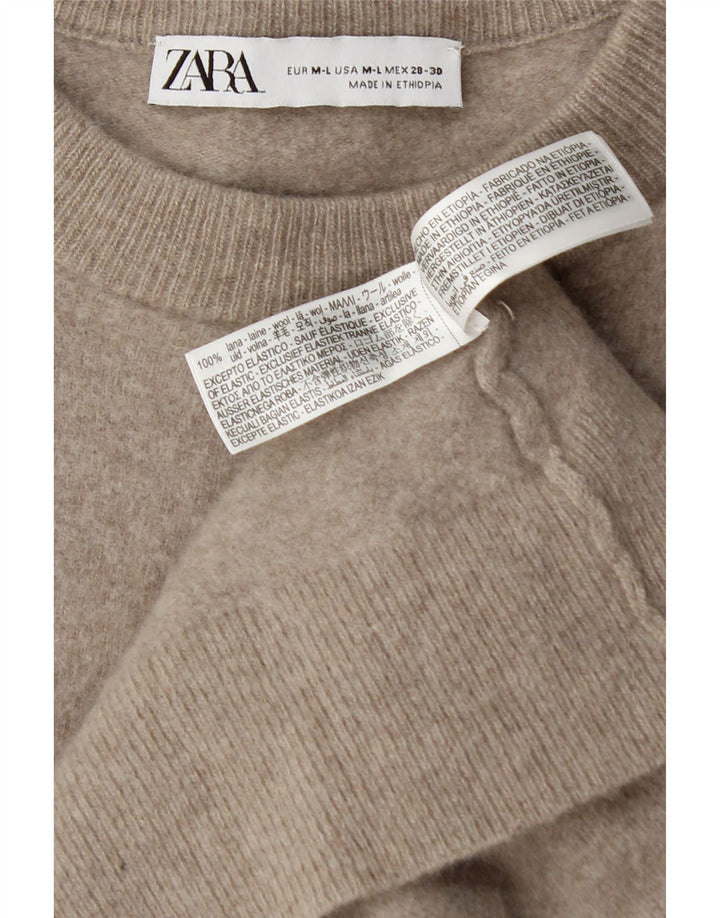 Zara Damen-Pullover, übergroß, Rundhalsausschnitt, Gr. 12, mittelbeige Wolle