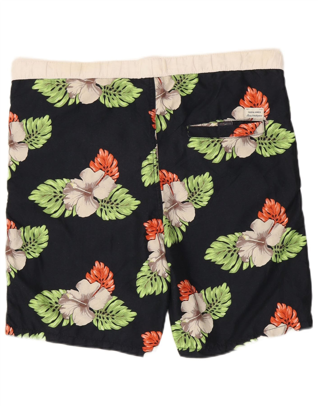 JACK & JONES Herren-Badeshorts, Mittelschwarz, geblümt, Polyester