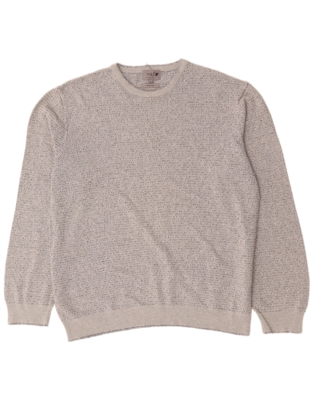 Marks & Spencer Herren-Pullover mit Rundhalsausschnitt, XL, grau gefleckte Baumwolle