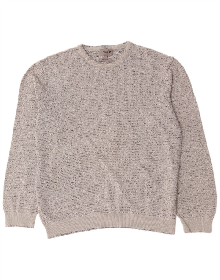 Marks & Spencer Herren-Pullover mit Rundhalsausschnitt, XL, grau gefleckte Baumwolle