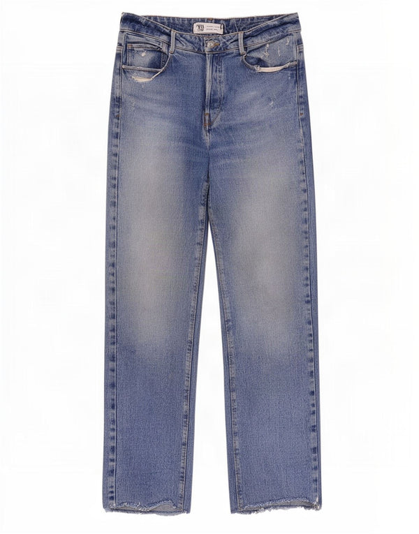 Zara Damen Distressed Straight Jeans EU 40 Medium W30 L32 Blaue Baumwolle