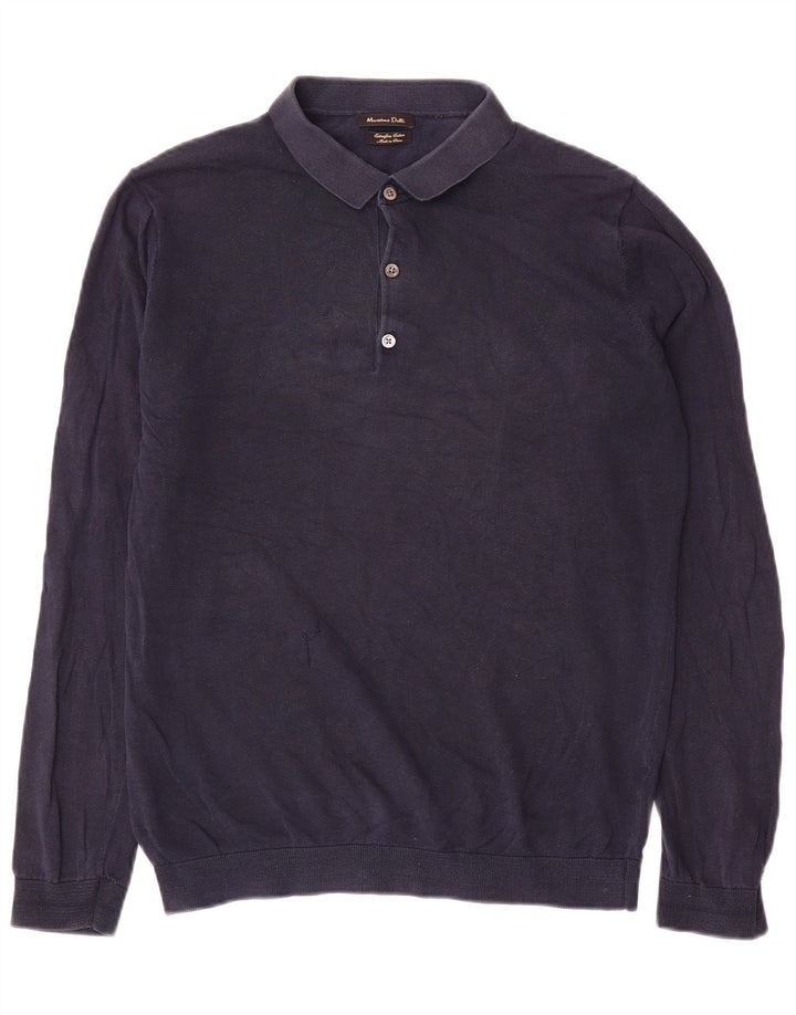 Massimo Dutti Herren-Pullover mit Rollkragen, groß, marineblaue Baumwolle