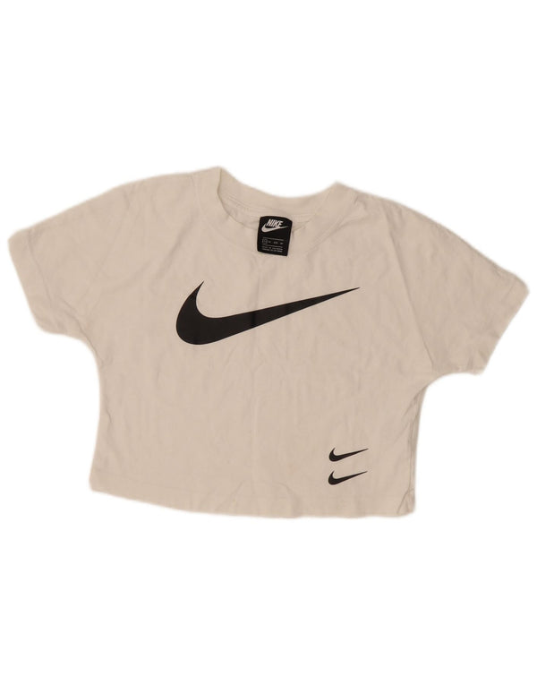 Nike Damen Crop Graphic T-Shirt Top UK 6 XS Weiße Baumwolle