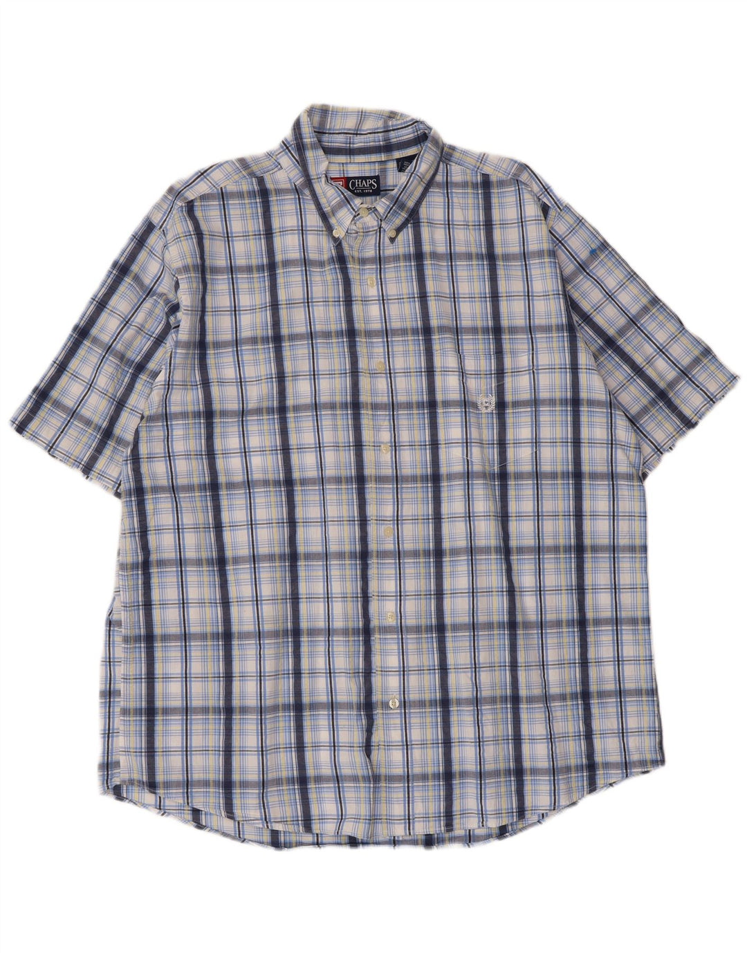 Chaps Herren-Kurzarmhemd XL, blau kariert, Baumwolle