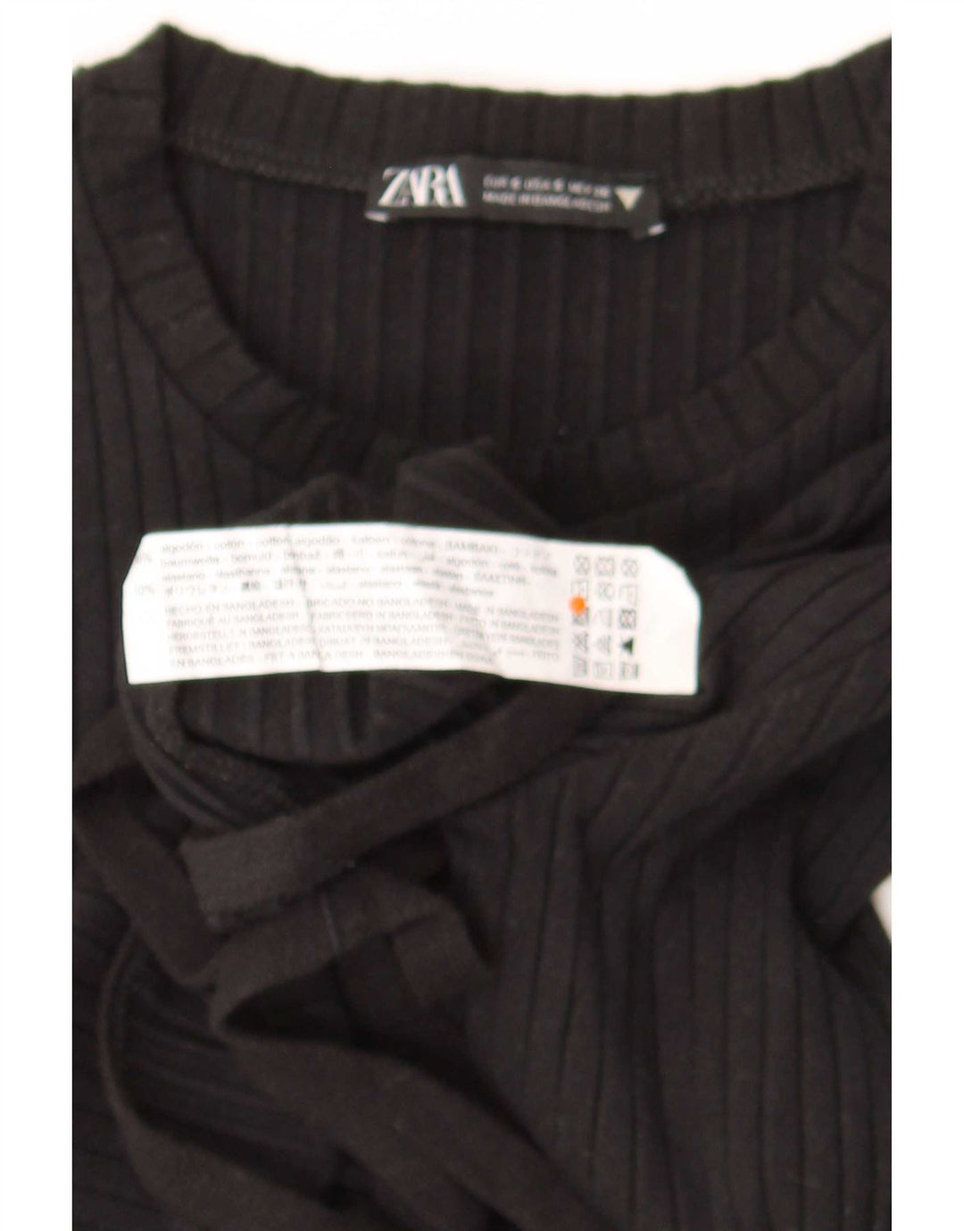 Zara Damen Crop Top Langarm UK 8 Small Schwarze Baumwolle