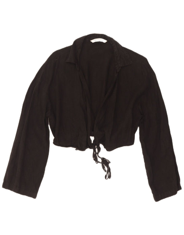 Zara Damen Crop Wrap Shirt Bluse UK 12 Medium Schwarz