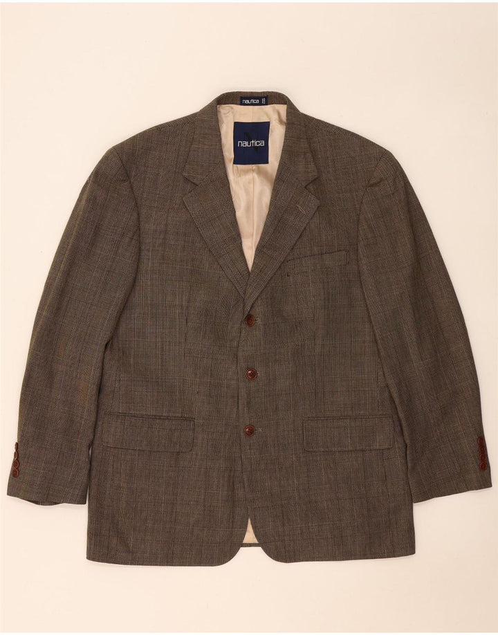 Nautica Herren-Blazer mit 3 Knöpfen, Gr. 40, groß, braun kariert