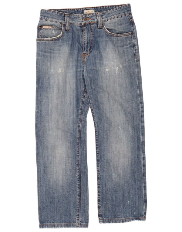 Calvin Klein Damen Distressed Cropped Jeans W30 L26 Blaue Baumwolle