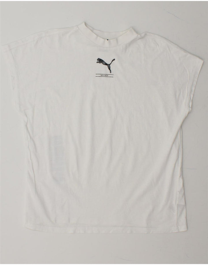PUMA Womens Graphic T-Shirt Top UK 14 Medium White Cotton Vintage Puma and Second-Hand Puma from Messina Hembry 