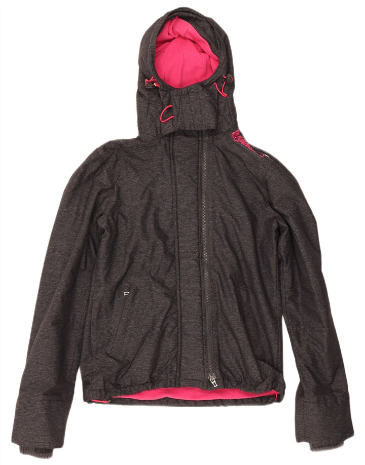SUPERDRY Womens Windcheater Hooded Windbreaker Jacket UK 10 Small Grey