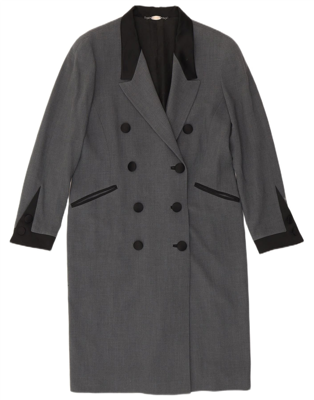 Vintage Damen Zweireihiger Mantel IT 46 Große graue Wolle