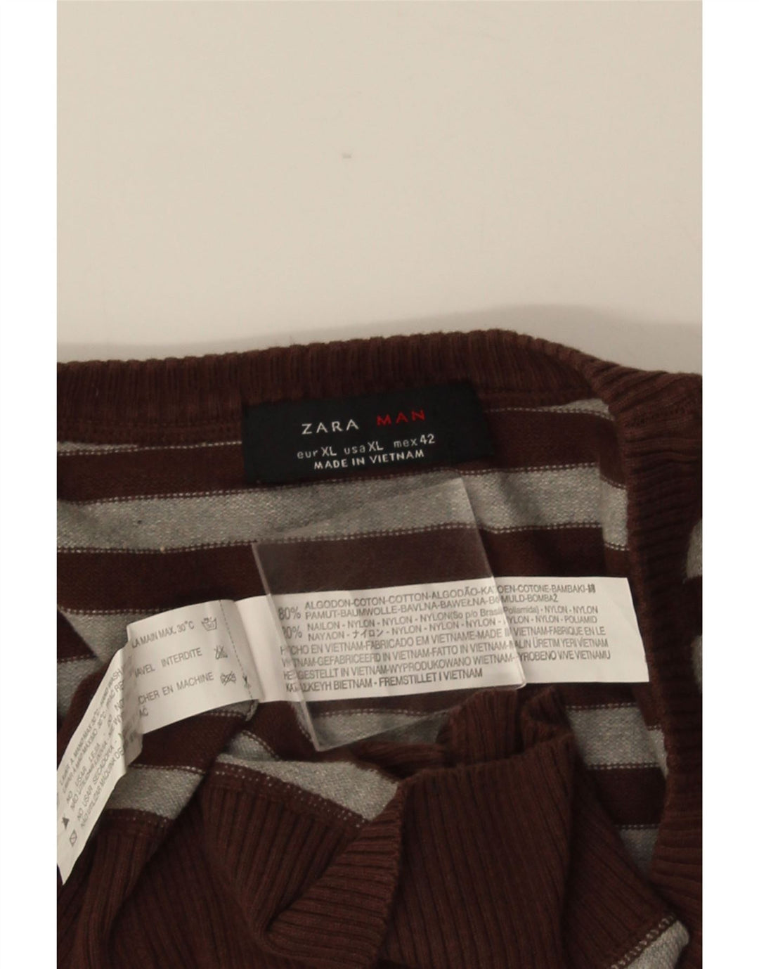 ZARA Herren Strickjacke XL Braun gestreift Baumwolle