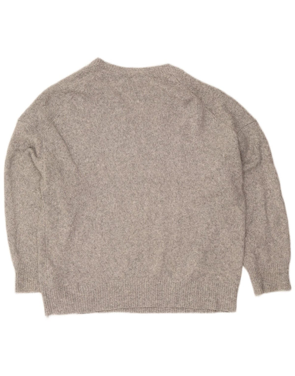 Zara Damen-Pullover mit V-Ausschnitt, Gr. 16, großes grau meliertes Acryl