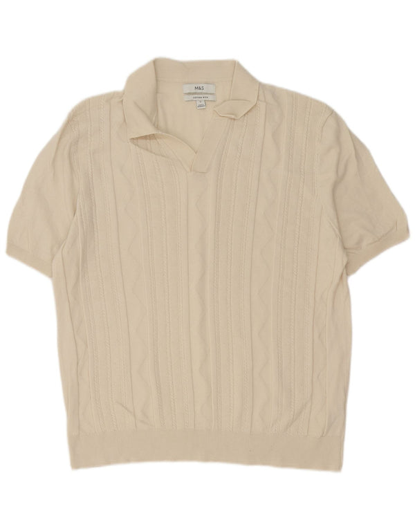 Marks & Spencer Herren-Pullover mit Polokragen, kurzärmelig, XL, Beige, Baumwolle