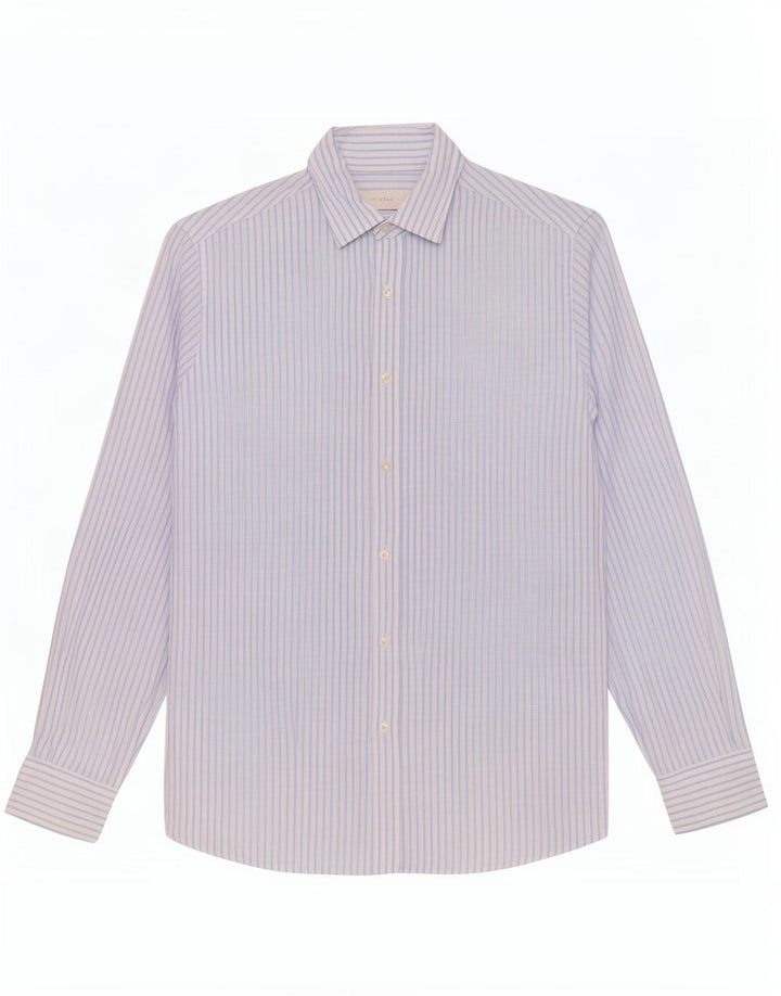 Massimo Dutti Herrenhemd, groß, blaues Nadelstreifen-Leinen