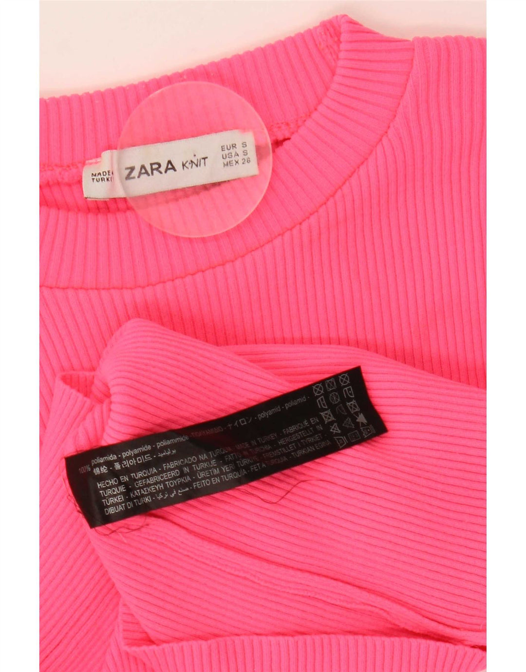 Zara Damen Crop Top Langarm UK 8 Small Rosa Polyamid