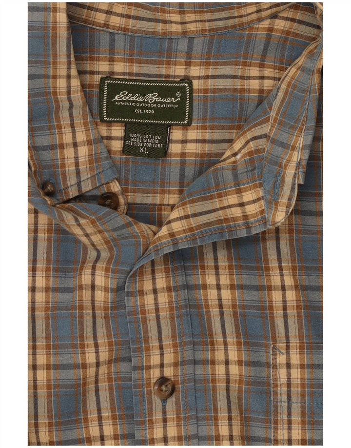 EDDIE BAUER Herren Kurzarmhemd XL Blau kariert Baumwolle