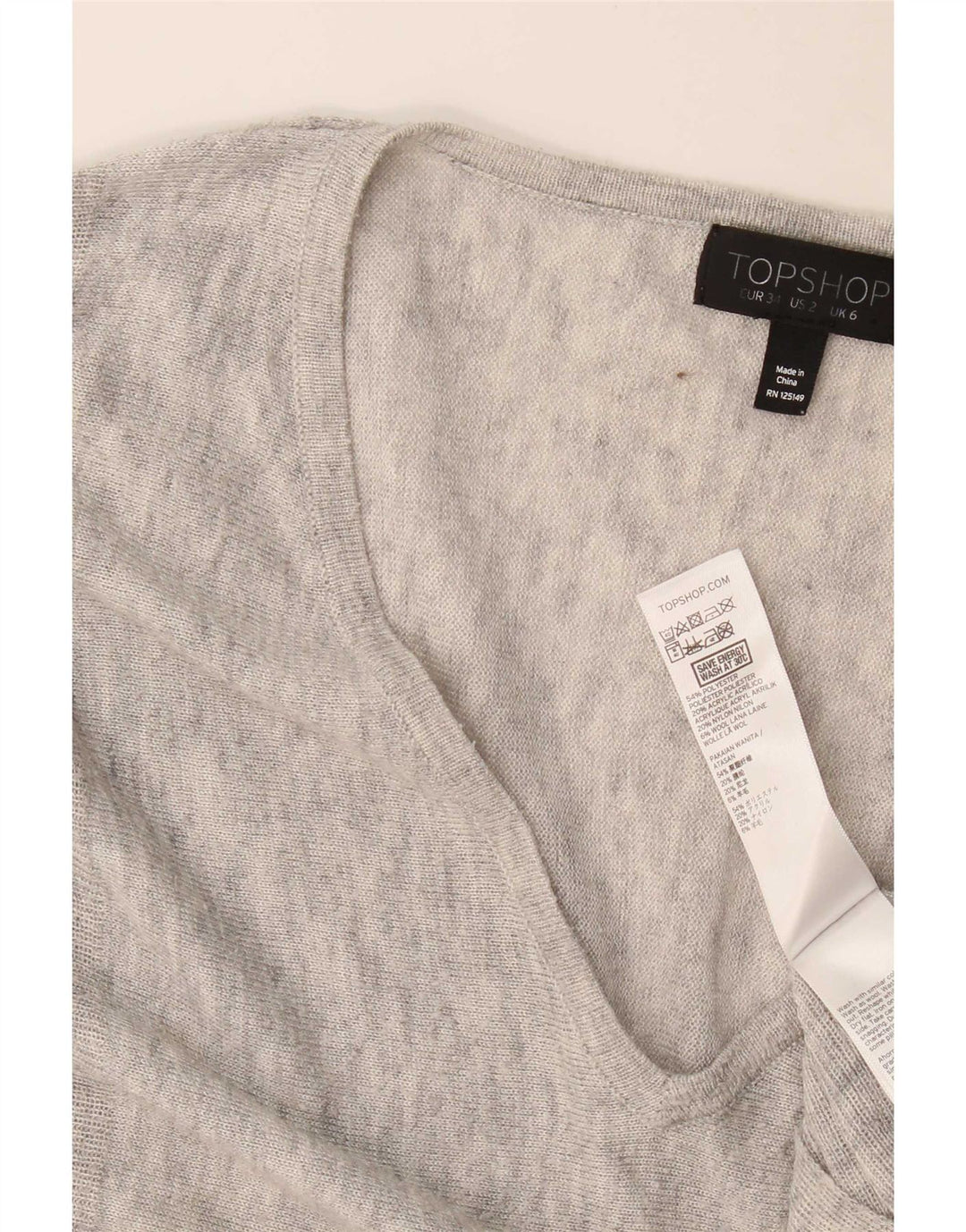Topshop Damen-Oberteil in Übergröße, langärmlig, UK 6, XS, grau geflecktes Polyester