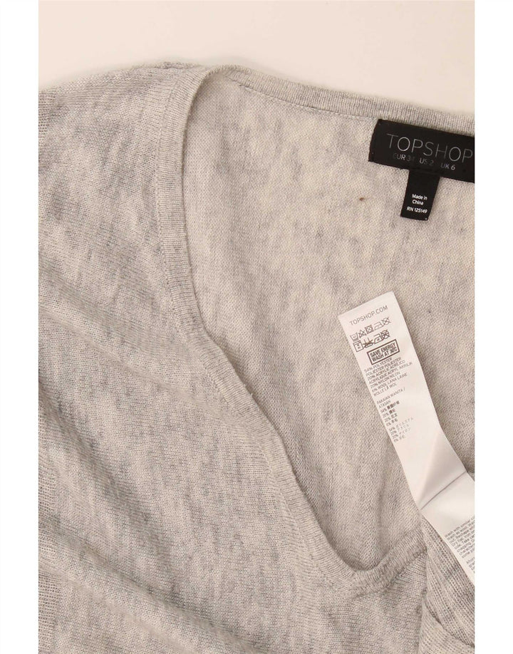 Topshop Damen-Oberteil in Übergröße, langärmlig, UK 6, XS, grau geflecktes Polyester