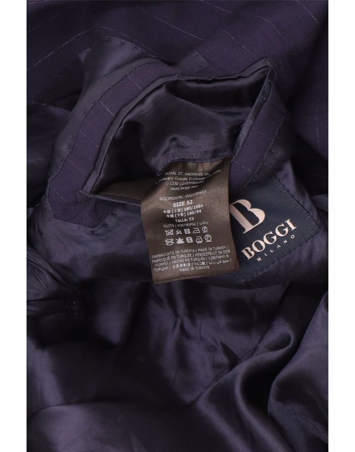 Boggi Herren 2-Knopf-Blazerjacke IT 52 XL Marineblaue Nadelstreifenwolle