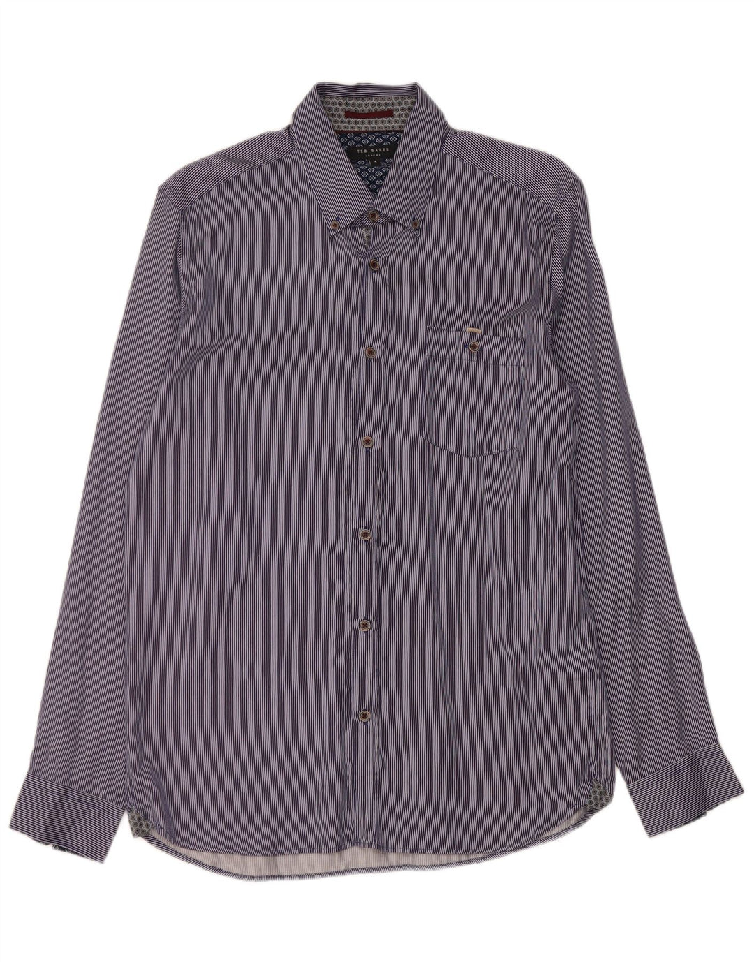 Ted Baker Herrenhemd, Größe 4, groß, blaue Nadelstreifen-Baumwolle