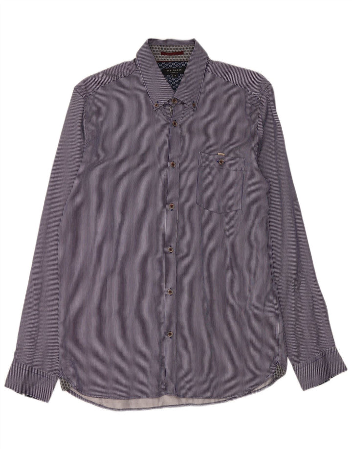 Ted Baker Herrenhemd, Größe 4, groß, blaue Nadelstreifen-Baumwolle