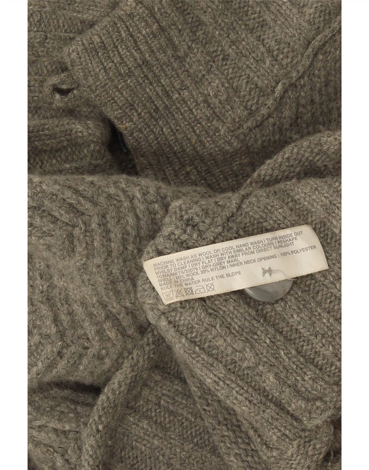 FAT FACE Herren-Pullover mit Knopfkragen, 2XL, graue Wolle mit Fischgrätenmuster