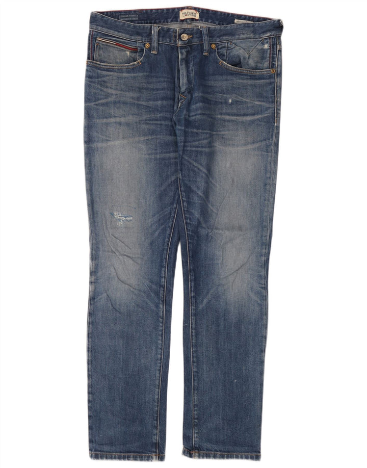 Tommy Hilfiger Herren Distressed Slim Jeans W34 L32 Blaue Baumwolle