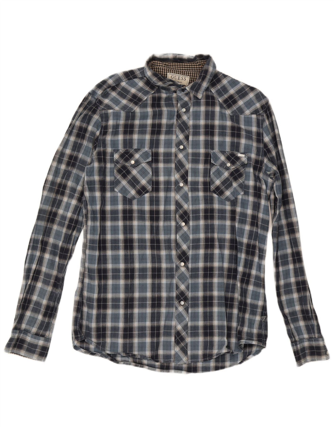 Guess Flanellhemd für Herren, UK 42, groß, blau kariert, Baumwolle
