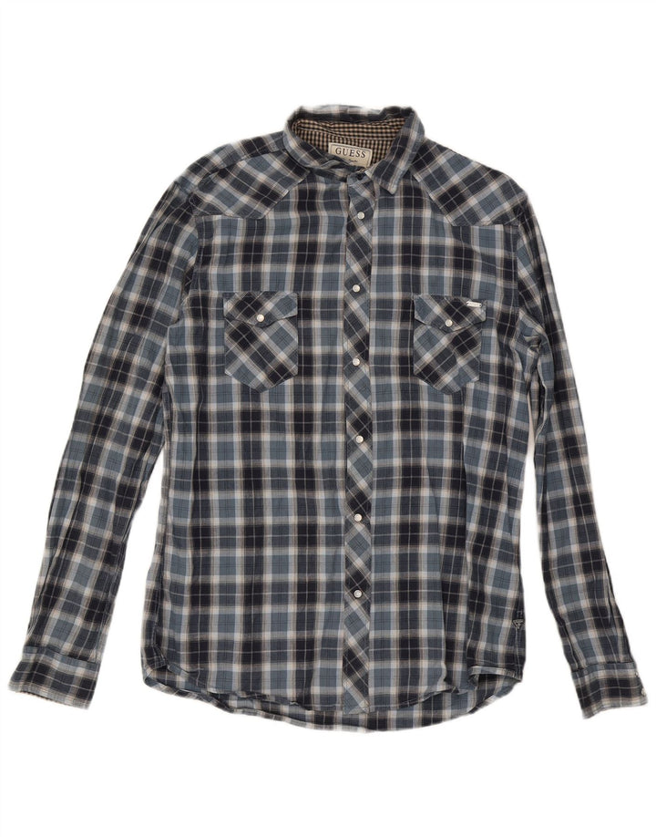 Guess Flanellhemd für Herren, UK 42, groß, blau kariert, Baumwolle