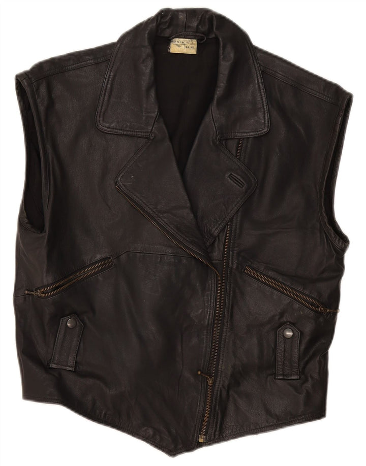Vintage Damen Lederweste IT 44 Mittelschwarzes Leder