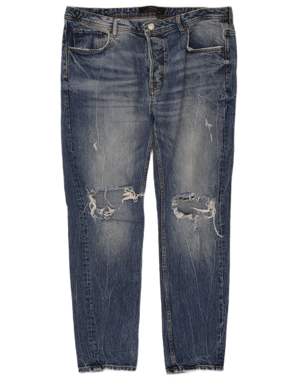 Zara Herren Distressed Slim Jeans EU 46 XL W36 L28 Blaue Baumwolle