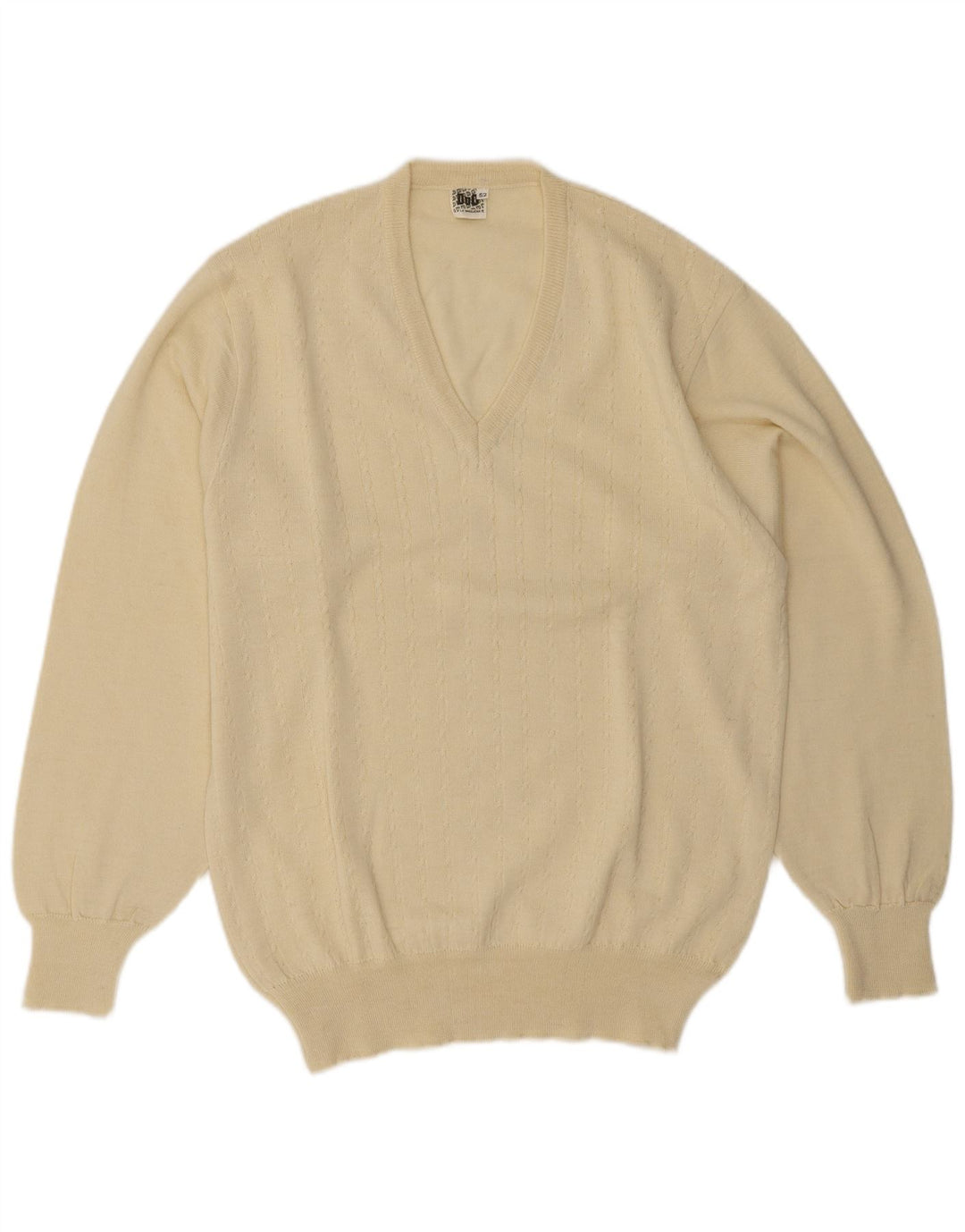 Vintage Herren V-Ausschnitt Pullover IT 52 Große Beige Wolle