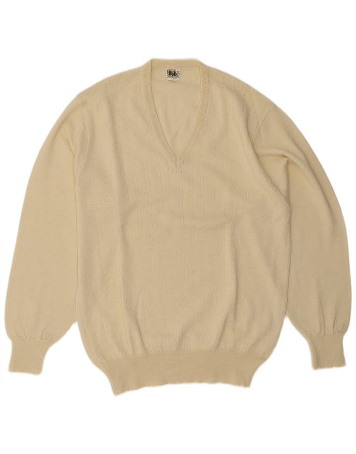 Vintage Herren V-Ausschnitt Pullover IT 52 Große Beige Wolle