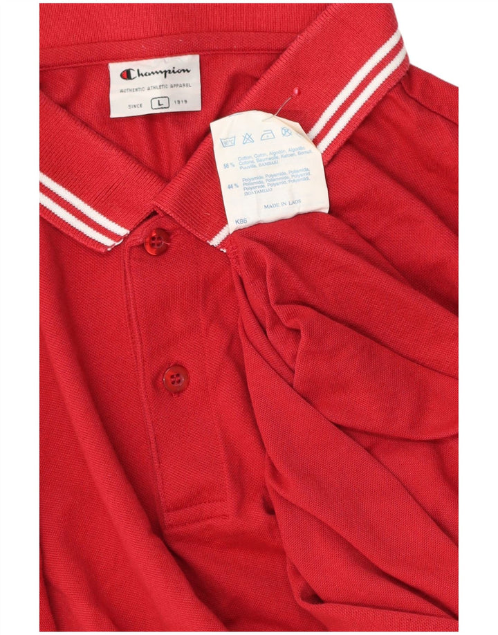 CHAMPION Herren-Poloshirt, groß, rot gestreift, Baumwolle
