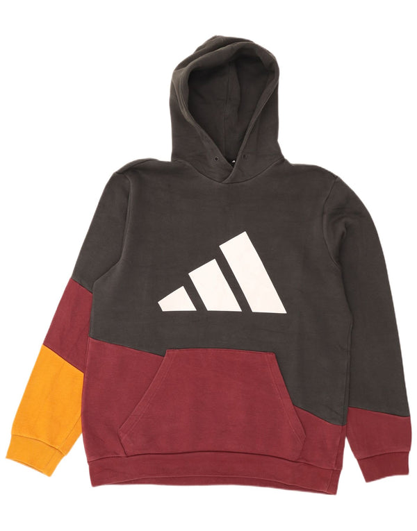 Adidas Mens Graphic Hoodie Jumper Large Black Colourblock Cotton