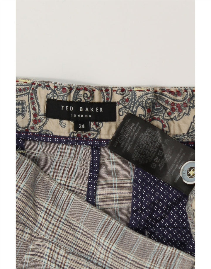 Ted Baker Herren-Chinoshorts, W34, groß, grau kariert, Baumwolle
