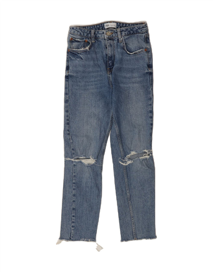ZARA Womens Distressed Slim Jeans US 4 Small W26 L25 Blue Vintage Zara and Second-Hand Zara from Messina Hembry 